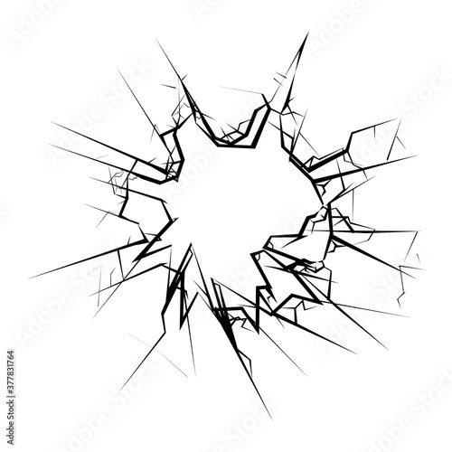 Broken glass hole cracks isolated vector illustration
