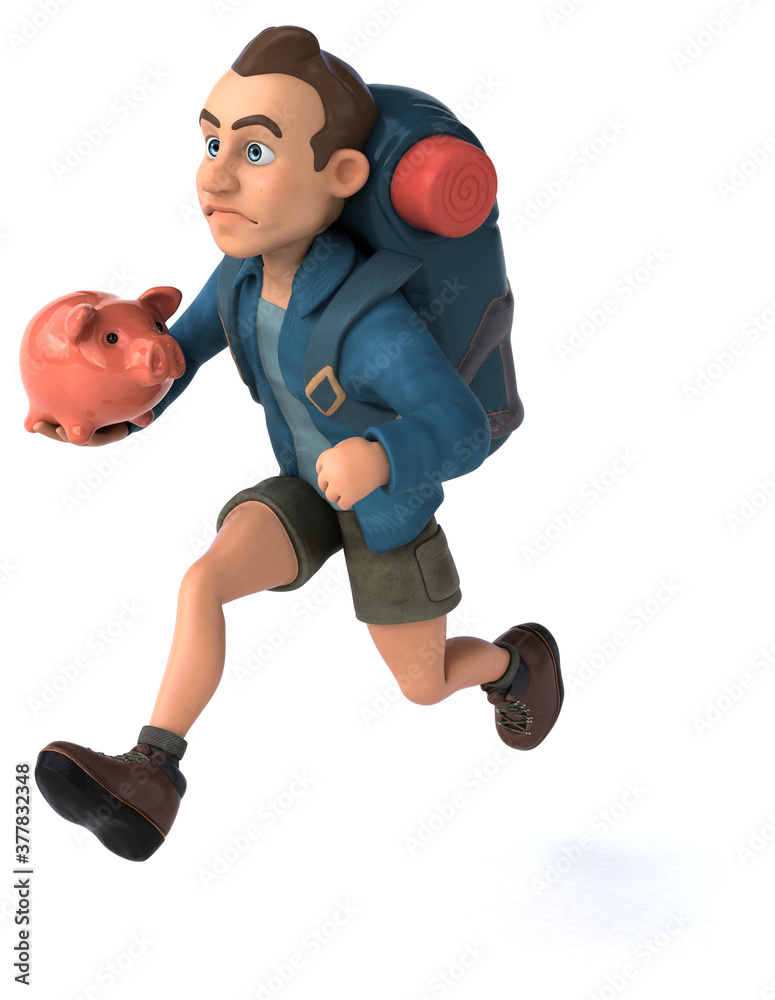 Fun illustration of a 3D cartoon backpacker Fun illustration of a 3D cartoon backpacker
