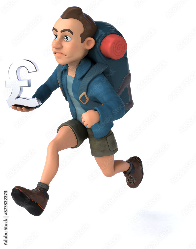 Fun illustration of a 3D cartoon backpacker Fun illustration of a 3D cartoon backpacker