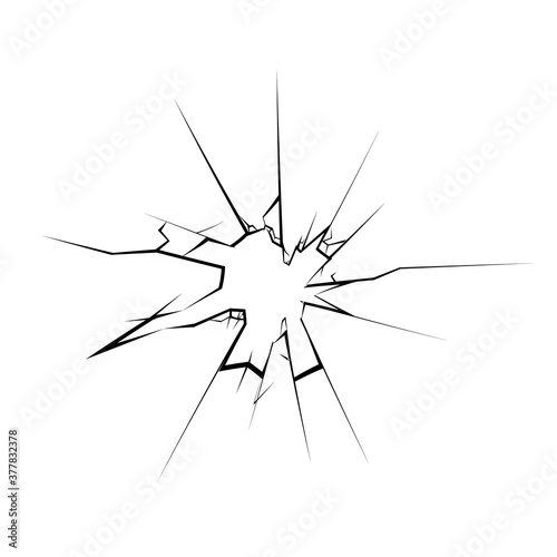 Cracked broken glass hole isolated vector illustration