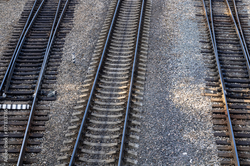 Railroad. Railroad tracks made of metal and concrete.