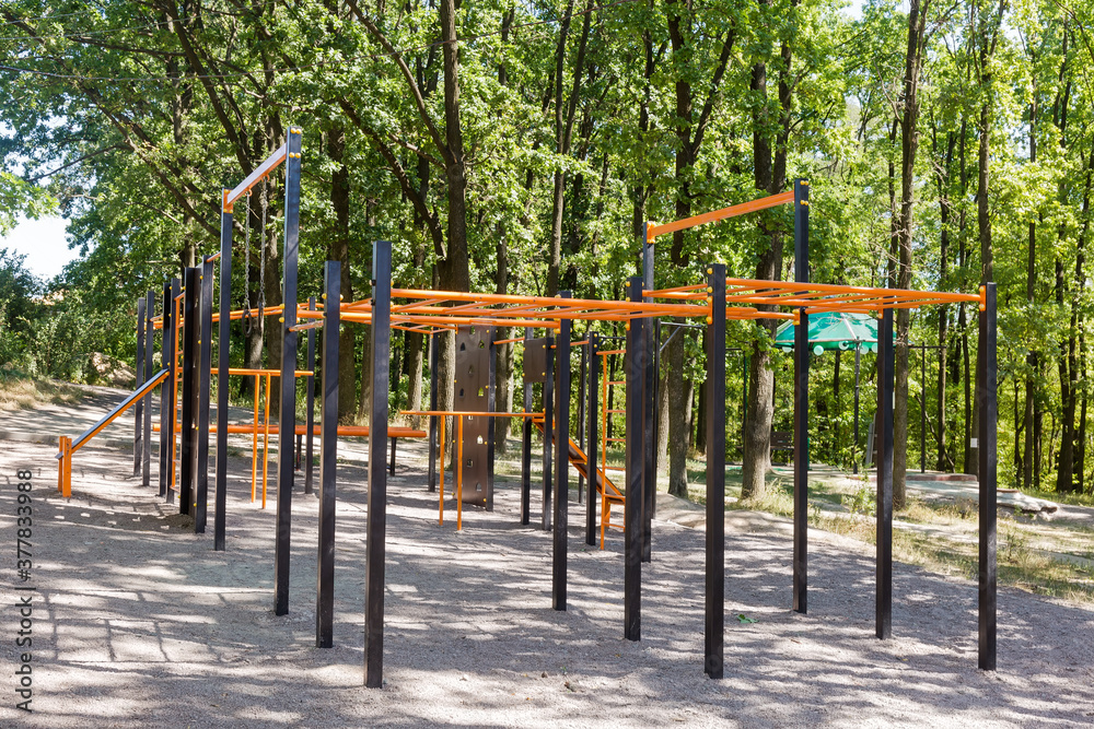 Outdoor workout area in public park in summer Outdoor workout area in public park in summer