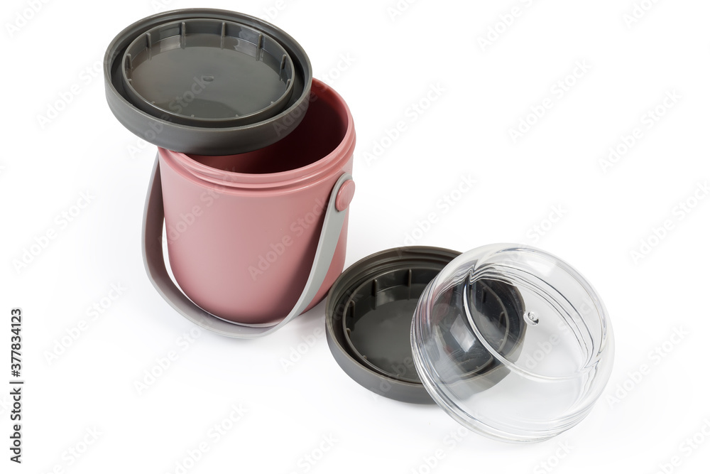 Disassembled empty dual plastic lunch box on a white background Disassembled empty dual plastic lunch box on a white background