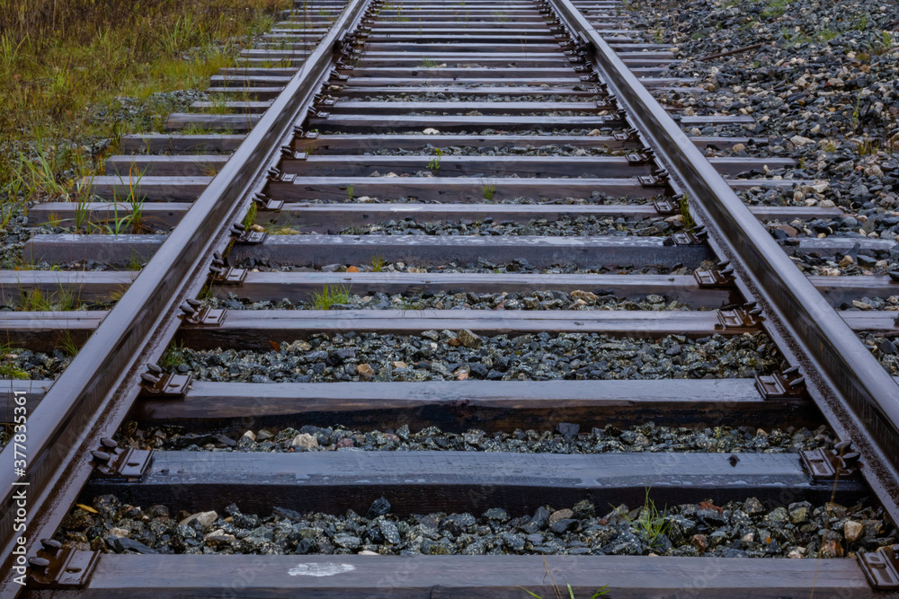 Fototapeta premium Railroad. Railroad tracks made of metal and concrete.