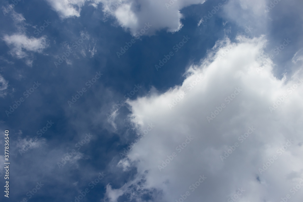 Bright dark blue sky and fluffy white clouds, background Bright dark blue sky and fluffy white clouds, background