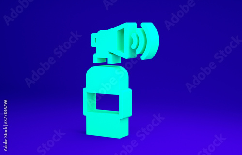 Green Air horn icon isolated on blue background. Sport fans or citizens against government and corruption. Minimalism concept. 3d illustration 3D render.