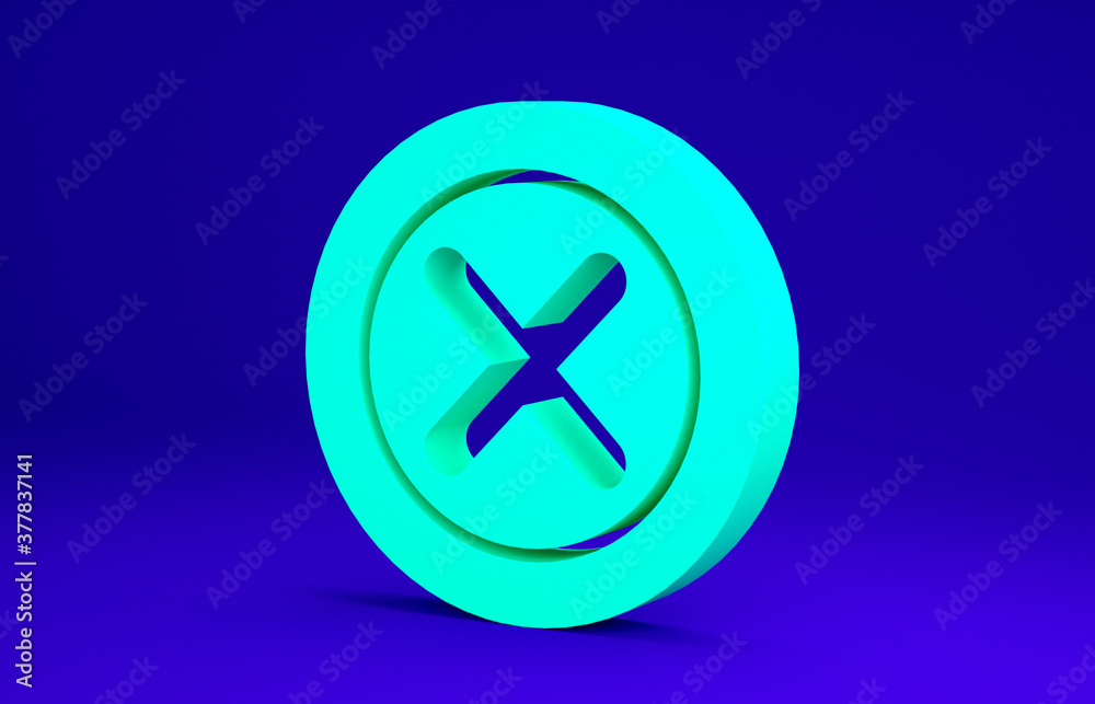 Green X Mark, Cross in circle icon isolated on blue background. Check cross mark icon. Minimalism concept. 3d illustration 3D render. Green X Mark, Cross in circle icon isolated on blue background. Check cross mark icon. Minimalism concept. 3d illustration 3D render.