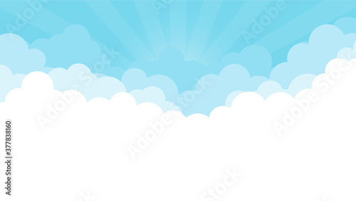 Cloud on top blue sky with sunlight outdoor cartoon landscape background flat design vector