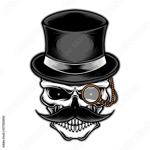 skull with vintage eyeglass vector