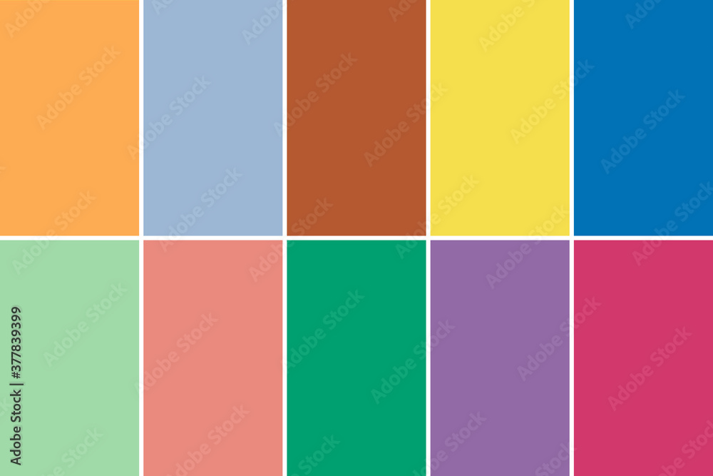 Set of 10 fashionable colors of fashion week for spring-summer 2021.
