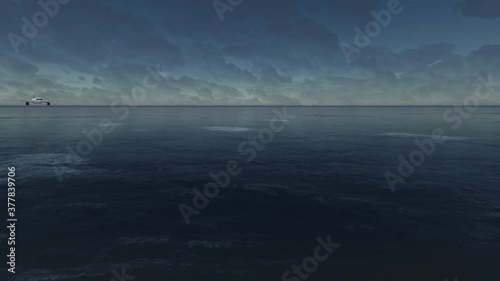 Flight of the plane above the ocean