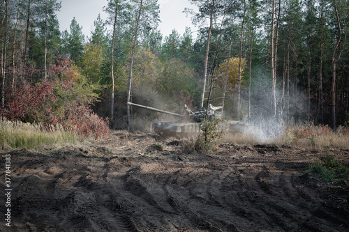 panzer T-64 is ready for battle on the eastern front of Ukraine in Donbass