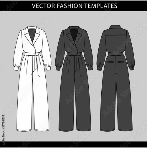 jumpsuit  fashion flat sketch template,Front and back view of a jumpsuit