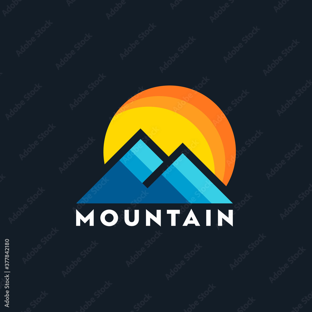 Mountain and sun illustration logo design