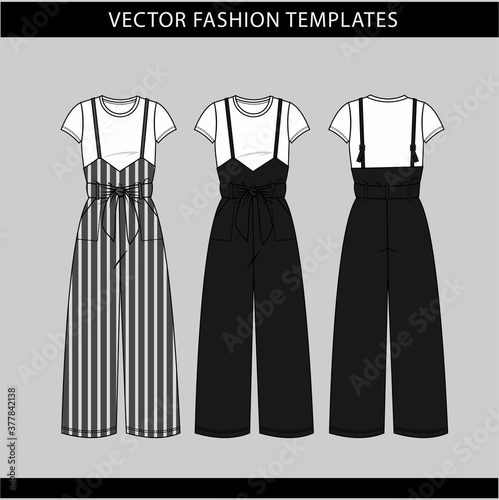 jumpsuit  fashion flat sketch template,Front and back view of a jumpsuit