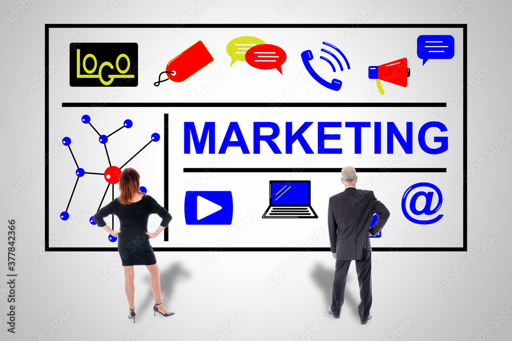 Marketing concept watched by business people Marketing concept watched by business people