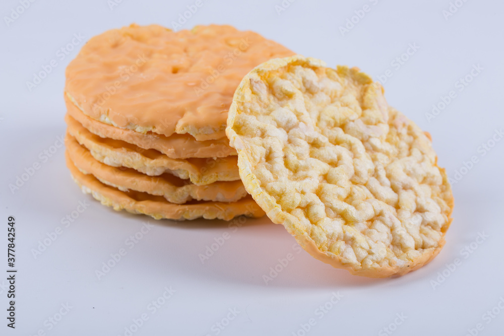 A flat round galette on white background. Delicious cookies A flat round galette on white background. Delicious cookies