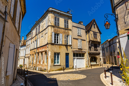 Picturesque view of streets and old houses of Cognac town in Charente department, southwestern France
