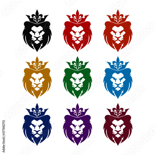 Lion with fleur de lis icon, color set