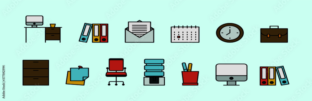 set of business office cartoon icon design template with various models. vector illustration set of business office cartoon icon design template with various models. vector illustration