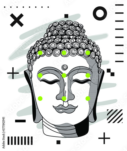 Buddha. Modern geometric style with dots. Vector illustration hand drawn.