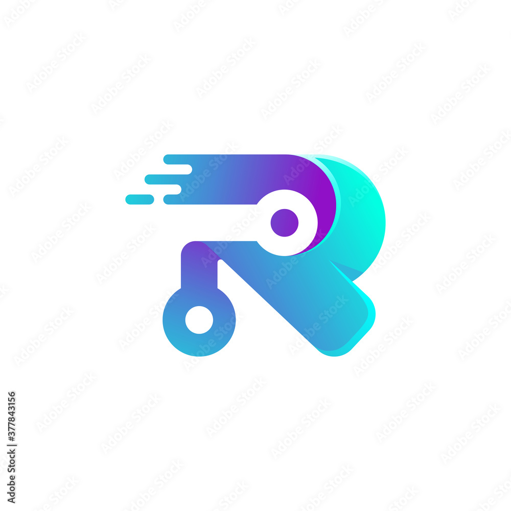 letter R with circuit and speedline for technology logo design letter R with circuit and speedline for technology logo design
