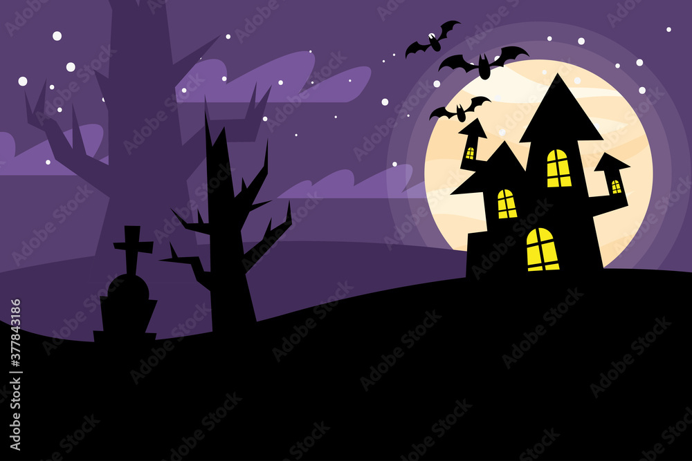 Halloween house at night vector design