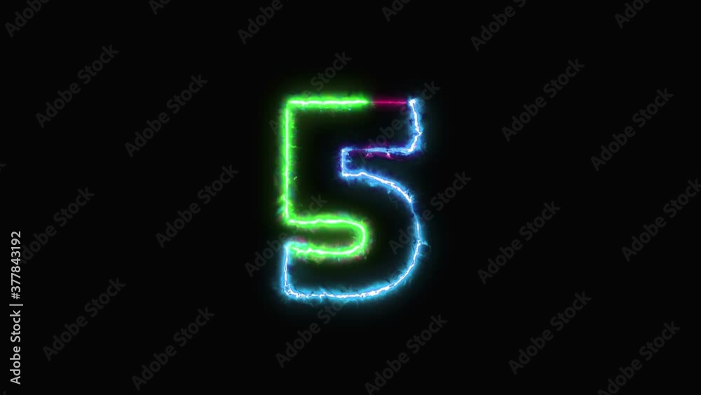 Neon numbers countdown in black background Neon numbers countdown in black background