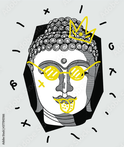 Buddha.
Creative geometric yellow style. Vector illustration hand drawn.