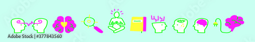 set of human mind or mental health cartoon icon design template with various models. vector illustration