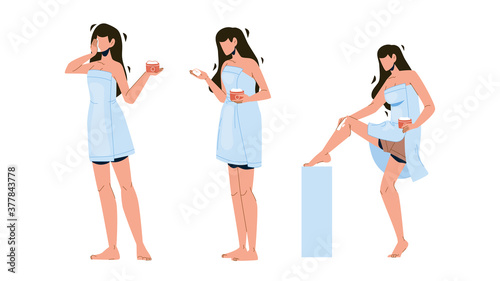Girl Ointment Package And Massaging Leg Set Vector