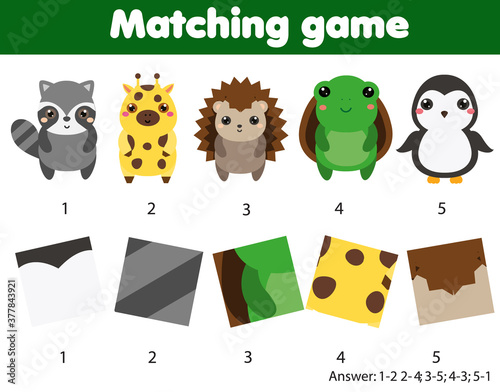 Matching game. Educational children activity. Match pattern with animal