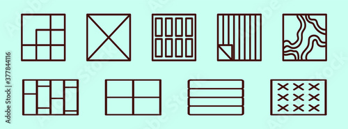 set of laminate cartoon icon design template with various models. vector illustration