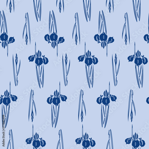 Japanese Iris Flower Vector Seamless Pattern