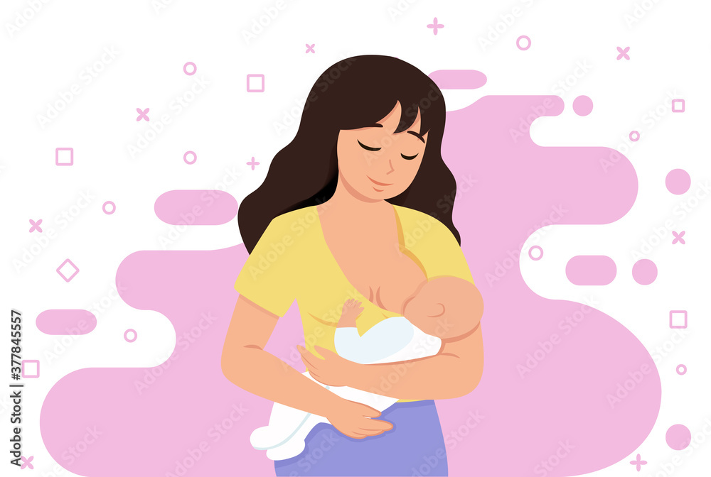 Breastfeeding - mother feeding a baby with breast. Breastfeeding illustration. Vector Breastfeeding - mother feeding a baby with breast. Breastfeeding illustration. Vector