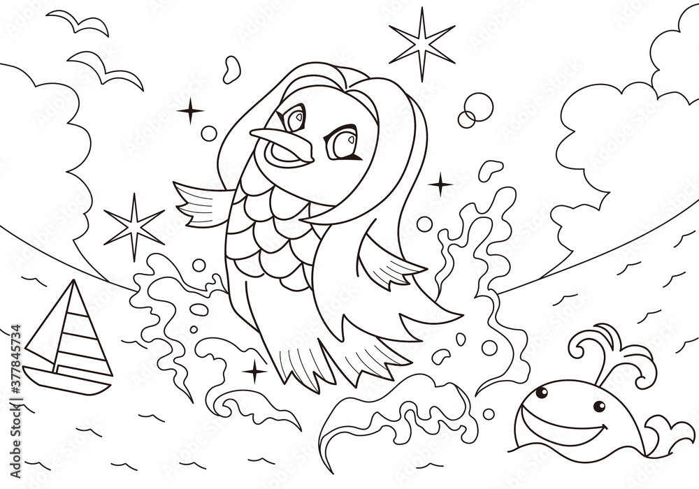 疫病退散 アマビエちゃんのぬりえイラスト Stock Vector Adobe Stock 疫病退散 アマビエちゃんのぬりえイラスト Stock Vector Adobe Stock