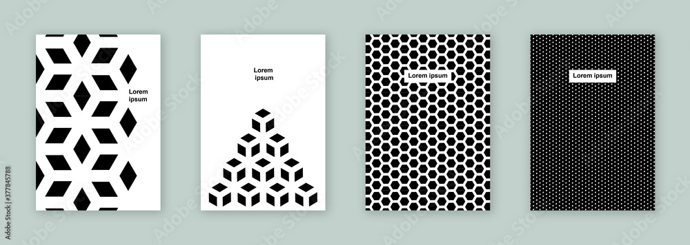Black&White hexagon pattern brochure cover design template vector set/ EPS 10