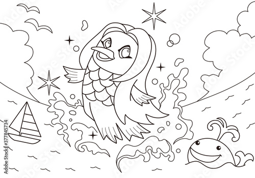 疫病退散！アマビエちゃんのぬりえイラスト