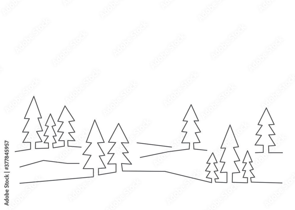 Forest illustration in line style on white background