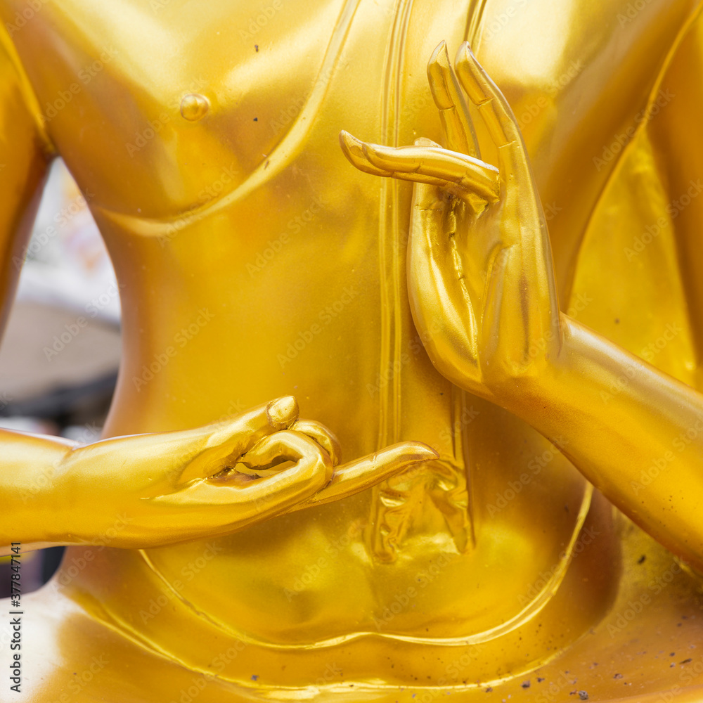 Golden Buddha hand Close-up,Golden Buddha Hand, Metal, Sculpture, Statue Gesturing