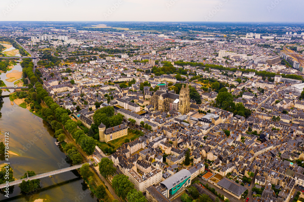 Fototapeta premium Aerial panoramic view of Tours city in Loire valley of France