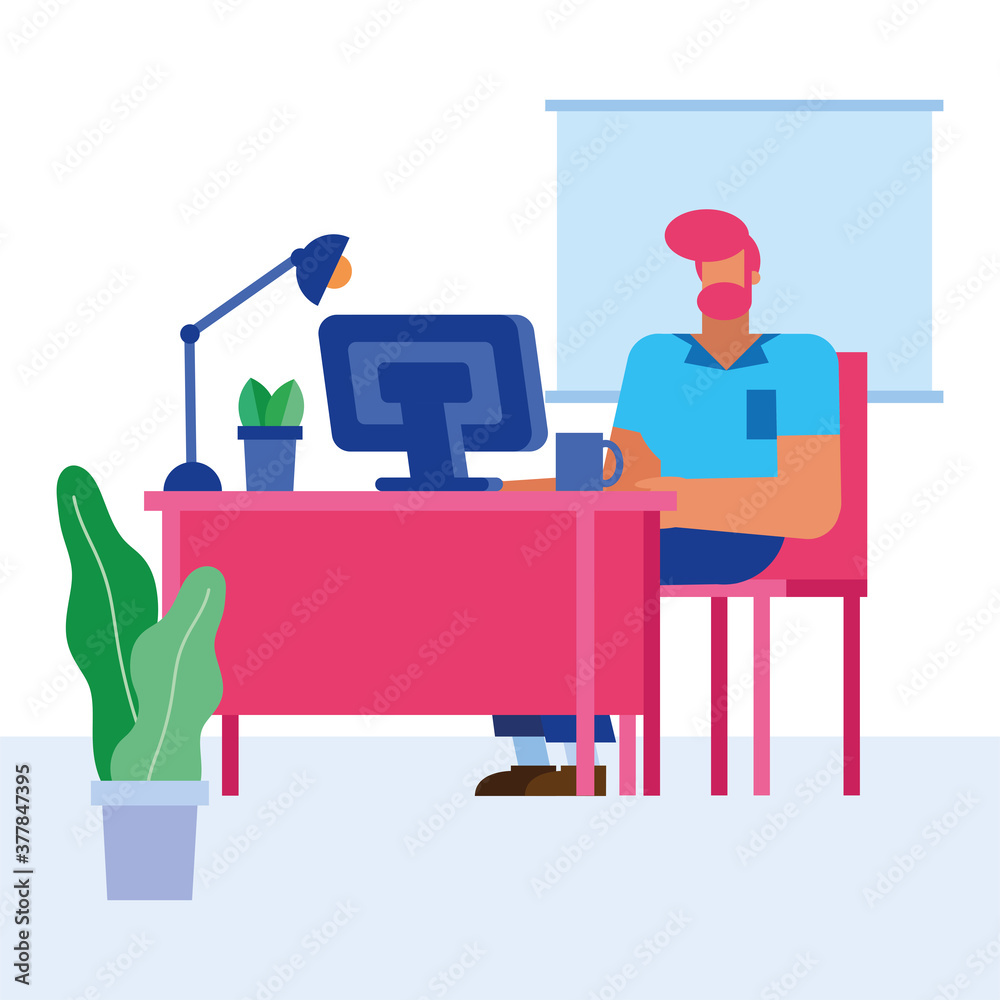man at desk with computer in the office vector design man at desk with computer in the office vector design