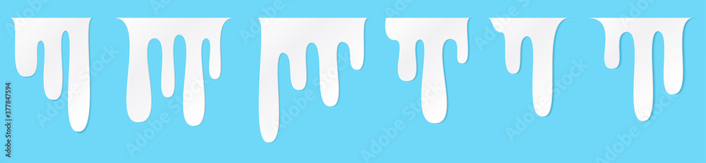 White melt drips or liquid sauce and milk drops. White liquid or melted chocolate drips, milk current paint. White melt drips or liquid sauce and milk drops. White liquid or melted chocolate drips, milk current paint.