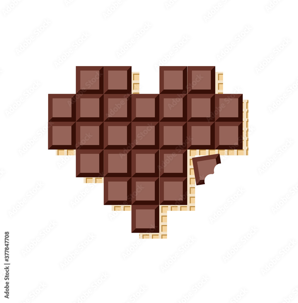 Heart-shaped chocolate with a waffle texture on the bottom. Vector illustration isolated on a white background. Heart-shaped chocolate with a waffle texture on the bottom. Vector illustration isolated on a white background.