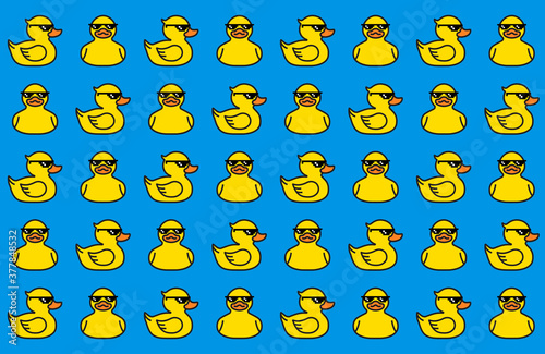 Rubber yellow duck in sunglasses. Seamless Pattern