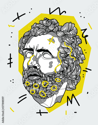 Creative yellow vector illustration. Odysseus. Creative geometric yellow style.