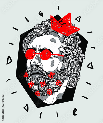 Odysseus. Crazy red style. Vector illustration hand drawn. Odysseus.