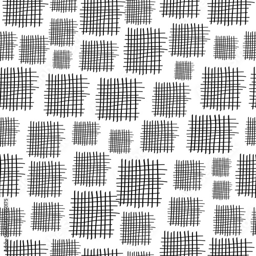 Simple doodle pattern with patches. Monochrom vector seamless background.