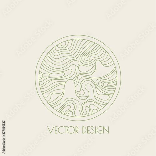 Round modern minimal logo with organic shapes with dynamic waves and lines. Vector emblem for cosmetics, beauty industry. Hand drawn templates.