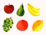 Set of watercolor ripe fruits. Simple hand drawn painting